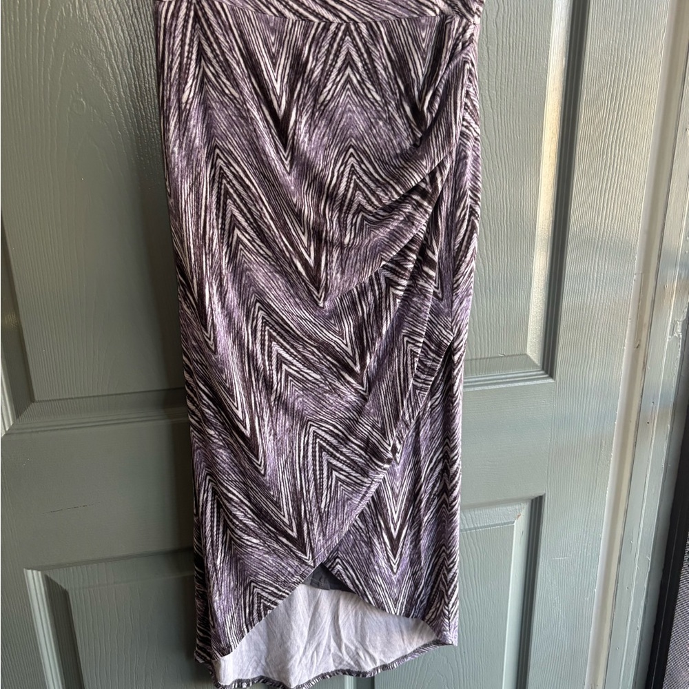 Maeve Gray Black Asymmetrical Midi Pencil Skirt